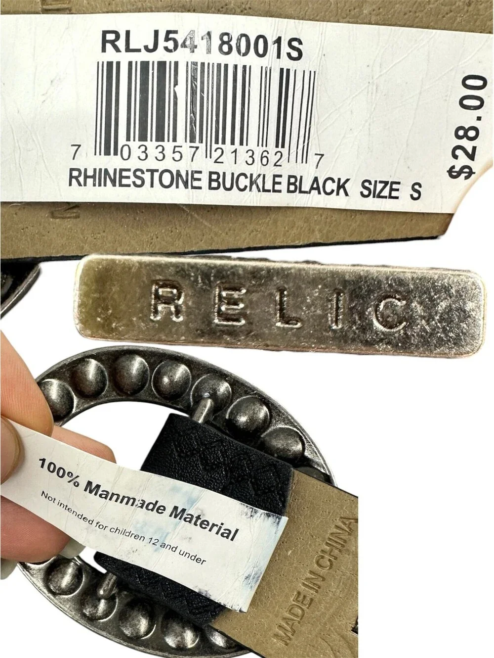 Relic Black Leather Belt with Ornate Silver Buckle